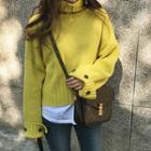 Turtle-neck Buttoned Extra Long-sleeve Sweater