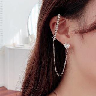 Rhinestone Heart Chained Earring As Shown In Figure - One Size