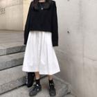 Cold-shoulder Long-sleeve T-shirt / Midi A-line Skirt