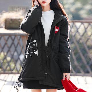 Cat Print Ear-accent Hood Padded Jacket