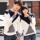 Couple Long-sleeve Contrast Color Knit Top