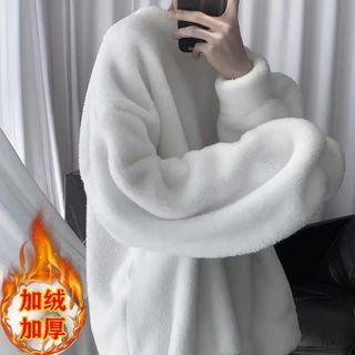 Crewneck Faux Shearling Plain Sweatshirt