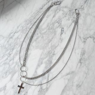 Cross Pendant Layered Necklace White - One Size