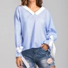 Perforated Bow Long-sleeve Blouse