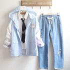Print Hooded Jacket / Jeans / Shirt / Set