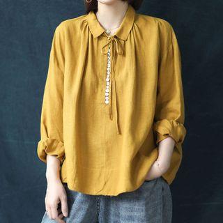 Collared Tie-neck Linen Shirt