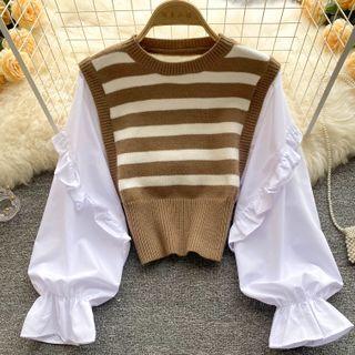 Mock Two-piece Striped Knit Panel Crop Top