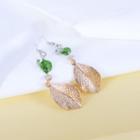 Leaf Drop Ear Stud 1 Pair - Pink & Green - One Size