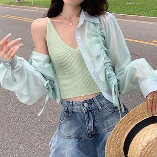 Set: Drawstring Shirt + Cropped Camisole Top