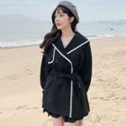 Sailor Collar Double Breasted Contrast Trim Trench Jacket