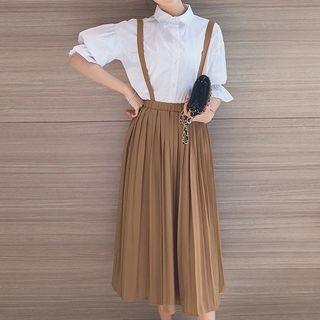 Accordion Pleat Midi Chiffon Jumper Skirt