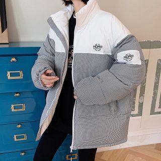Plaid Panel Zip Padded Coat