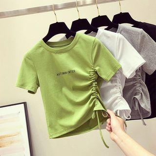 Short-sleeve Lettering Drawstring Top