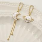 Planet & Moon Glaze Alloy Asymmetrical Dangle Earring 1 Pair - White Glaze - Gold - One Size