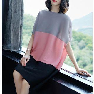 Elbow-sleeve Colored Panel Dress
