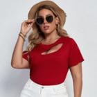 Plus Size Short-sleeve Cold Shoulder Cutout T-shirt