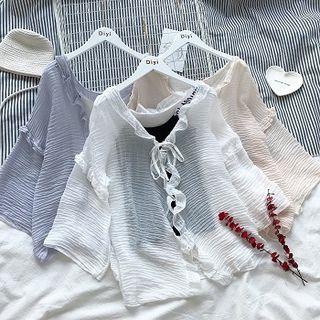 Chiffon Ruffled-trim Lace-up Jacket