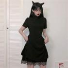 Short-sleeve Lace Trim Mini A-line Qipao Dress