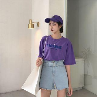 Elbow-sleeve Lettering T-shirt / Denim Shorts