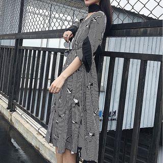 Crane Striped V-neck Long-sleeve Dress