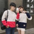 Long Sleeve Fleece-lined Color-block Loose-fit Sweatshirt