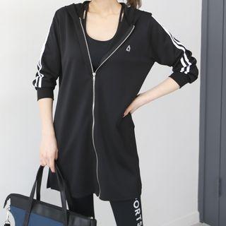 Contrast-trim Hoodie Long Jacket
