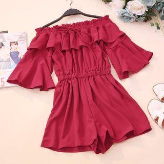 Elbow-sleeve Cold-shoulder Romper