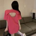 Short-sleeve Open-back T-shirt Fuchsia - One Size