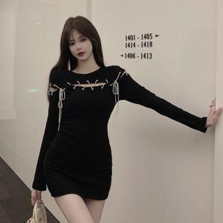 Cutout Tie-strap Mini Bodycon Dress Black - One Size