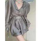 Puff-sleeve Light Blouse / High-waist Shorts