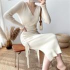 Long-sleeve Drawstring Knit Midi A-line Dress