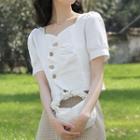 Short-sleeve Asymmetrical Blouse White - One Size