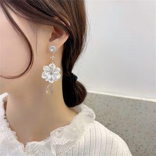 Rhinestone Flower Dangle Earring 1 Pair - White & Silver - One Size