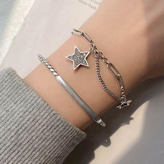 Star Layered Sterling Silver Bracelet / Open Bangle / Set