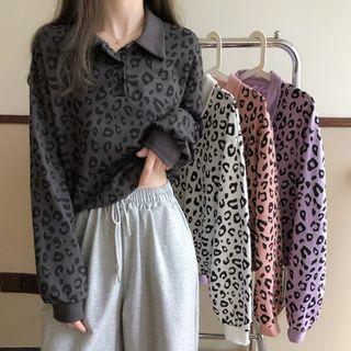 Leopard Print Polo-neck Pullover