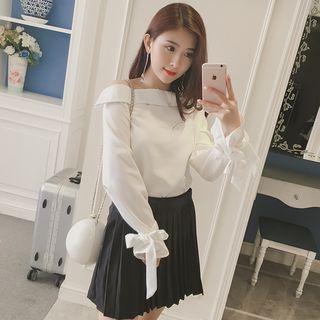 Off-shoulder Long-sleeve Chiffon Blouse