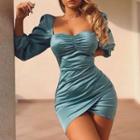 Plain Long Puff Sleeve Bodycon Dress