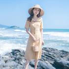 Short-sleeve Ruffled Plaid Shirtdress