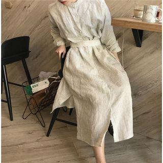 Striped Long Sleeve Short Dress As Shown In Figure - One Size