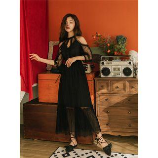 Cold-shoulder Midi A-line Lace Dress