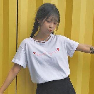 Print Lattice Short-sleeve T-shirt