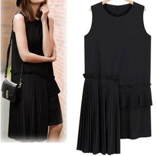 Sleeveless Pleated Dress Black - One Size