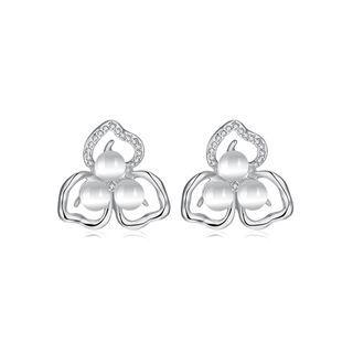 Fashion Elegant Flower Chrysoberyl Cat Eye Opal Stud Earrings With Austrian Element Crystal Silver - One Size