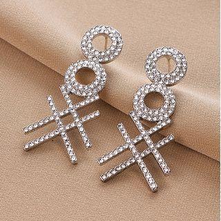 Rhinestone Earring Qr217 - 1 Pair - Silver - One Size