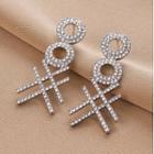 Rhinestone Earring Qr217 - 1 Pair - Silver - One Size