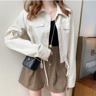 Drawstring-cuff Cropped Shirt Jacket