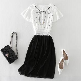 Mock Two-piece Short-sleeve Print A-line Dress