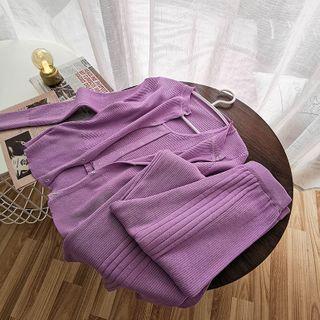 Set: Knit Camisole Top + Wide Leg Pants + Light Jacket