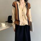 Color Block V-neck Cardigan Almond & Coffee - One Size