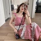 Ribbon Strap Plaid Striped Dress